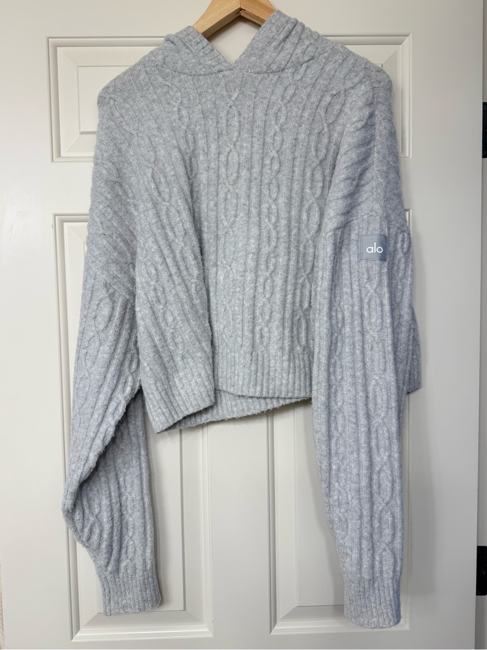 ALO Yoga Cable Knit Winter Bliss Hoodie & Pant Set Athletic Heather Grey M